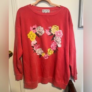 Wildfox Rose Floral Heart Roadtrip Sweatshirt, size Small